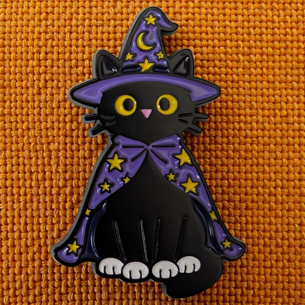 Black and Purple Cat Wizard Enamel Pin